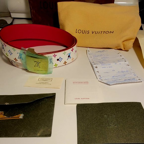 Authentic LOUIS VUITTON CEINTURE BELT MULTI COLOR BLANC 80/32 - Picture 6 of 11